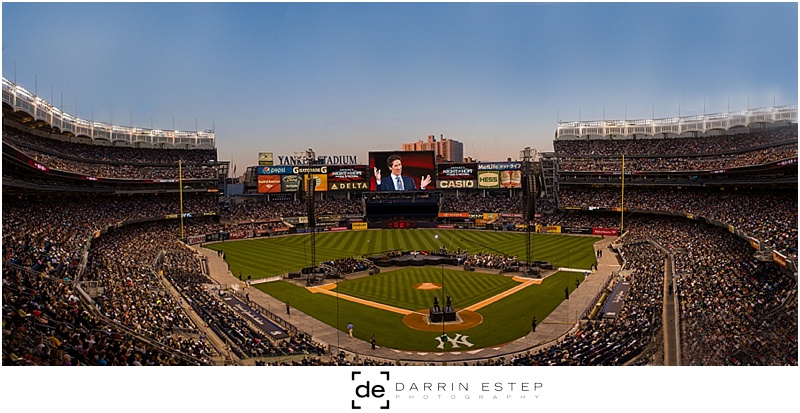 Composite of 4 images. I'm certainly not a Photoshop wizard but this definitely gives the full scope of a sold-out Yankee Stadium.