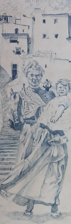 Woman and Baby in Argentina. Bic pen. 1978