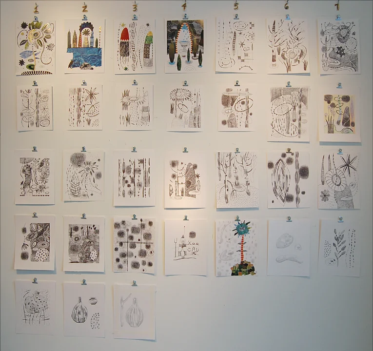 January 2013. 31 days. Ink, collage and pencil.