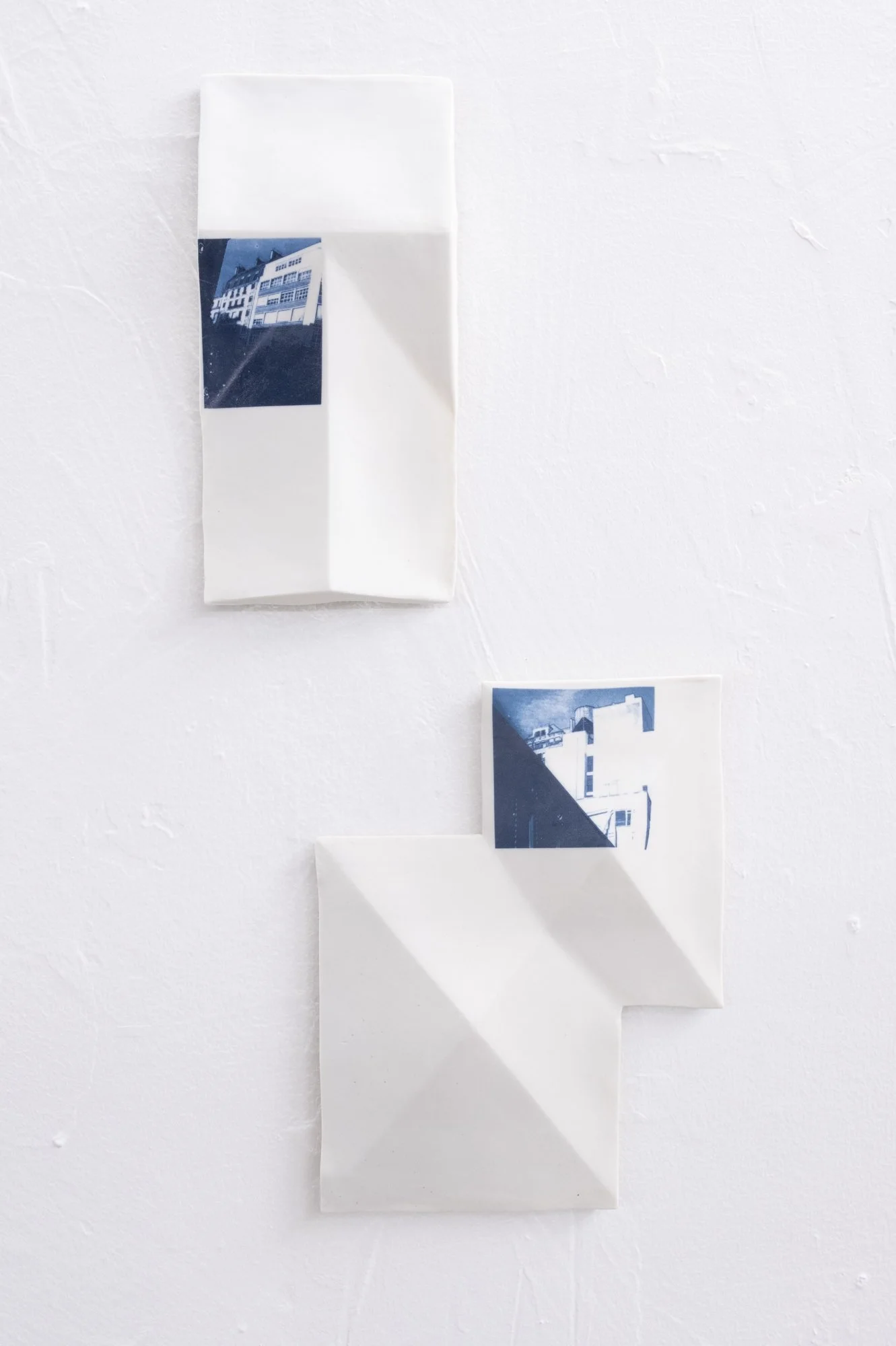 All the Places I (Be)Long Vignette no.5 2026. 
Porcelain and On-Glaze Cobalt Photographic Decals. 18"h x 16"w x 1"d