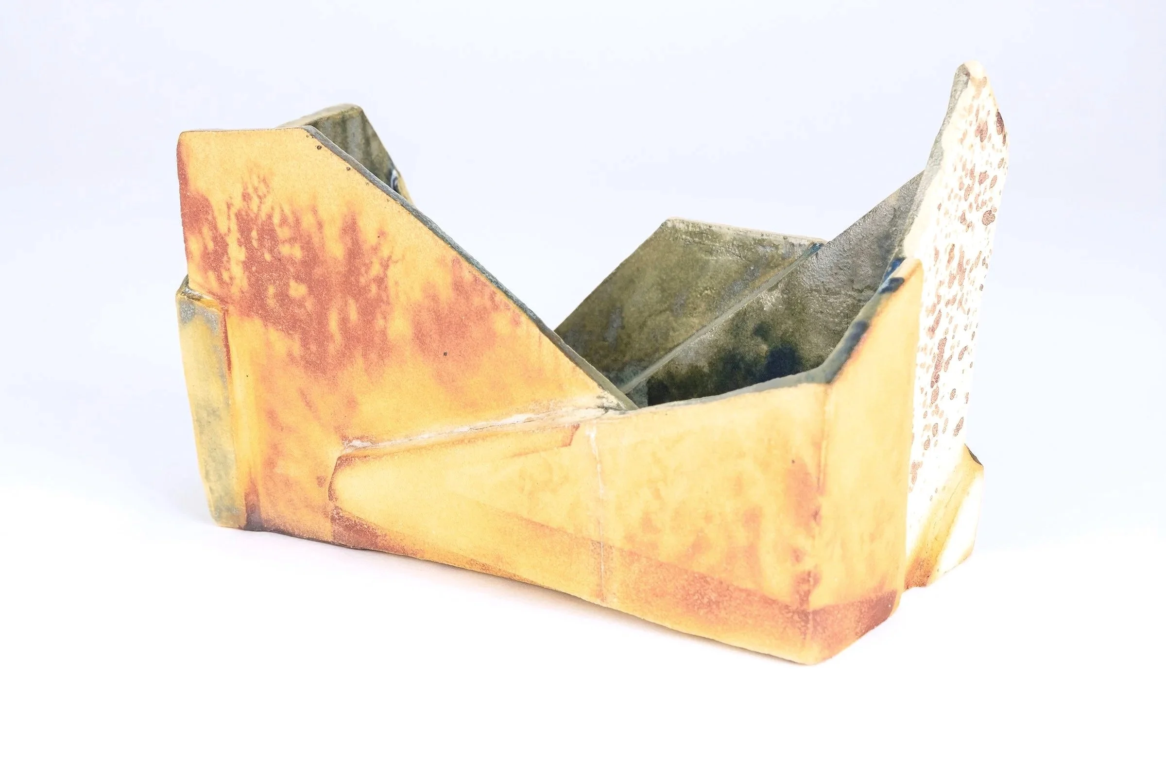 Shifting Memories No.3  2024
Stoneware, cyanotype on clay, glaze, and wax. 
6"h x 7"w x 4" d