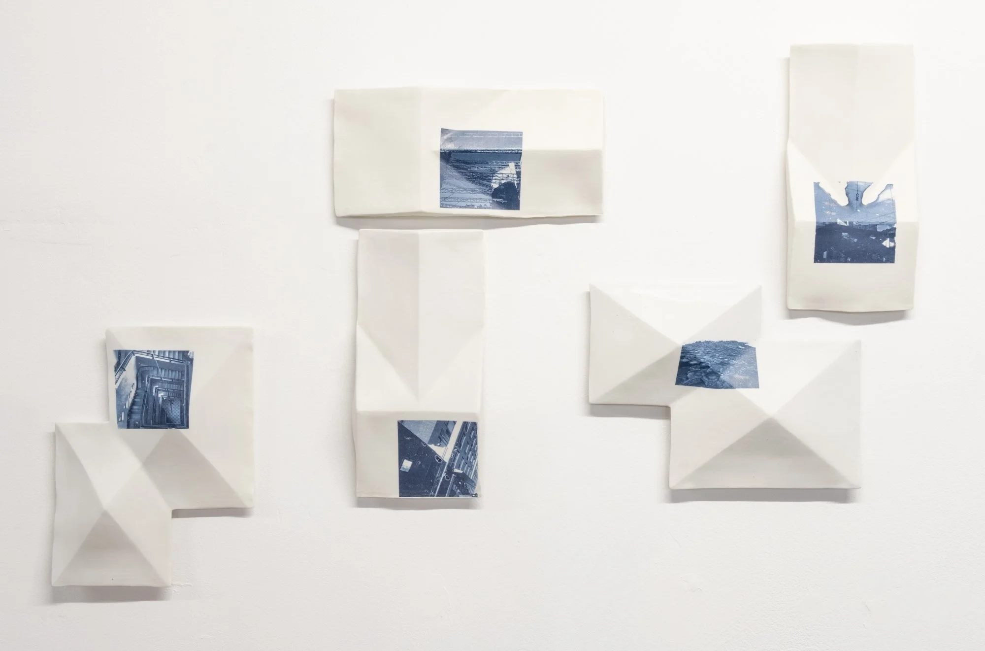 All the Places I (Be)Long Vignette no.1 2026. 
Porcelain and On-Glaze Cobalt Photographic Decals. 18"h x 24"w x 1"d
