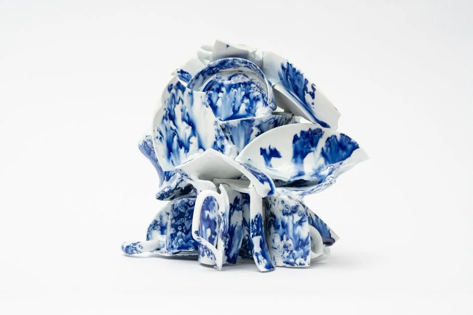 Tea House: A Conversation between Mothers and Daughters. 2025.
Porcelain, Cobalt Under-glaze and Glaze.
26"h x 23"w x 30"d