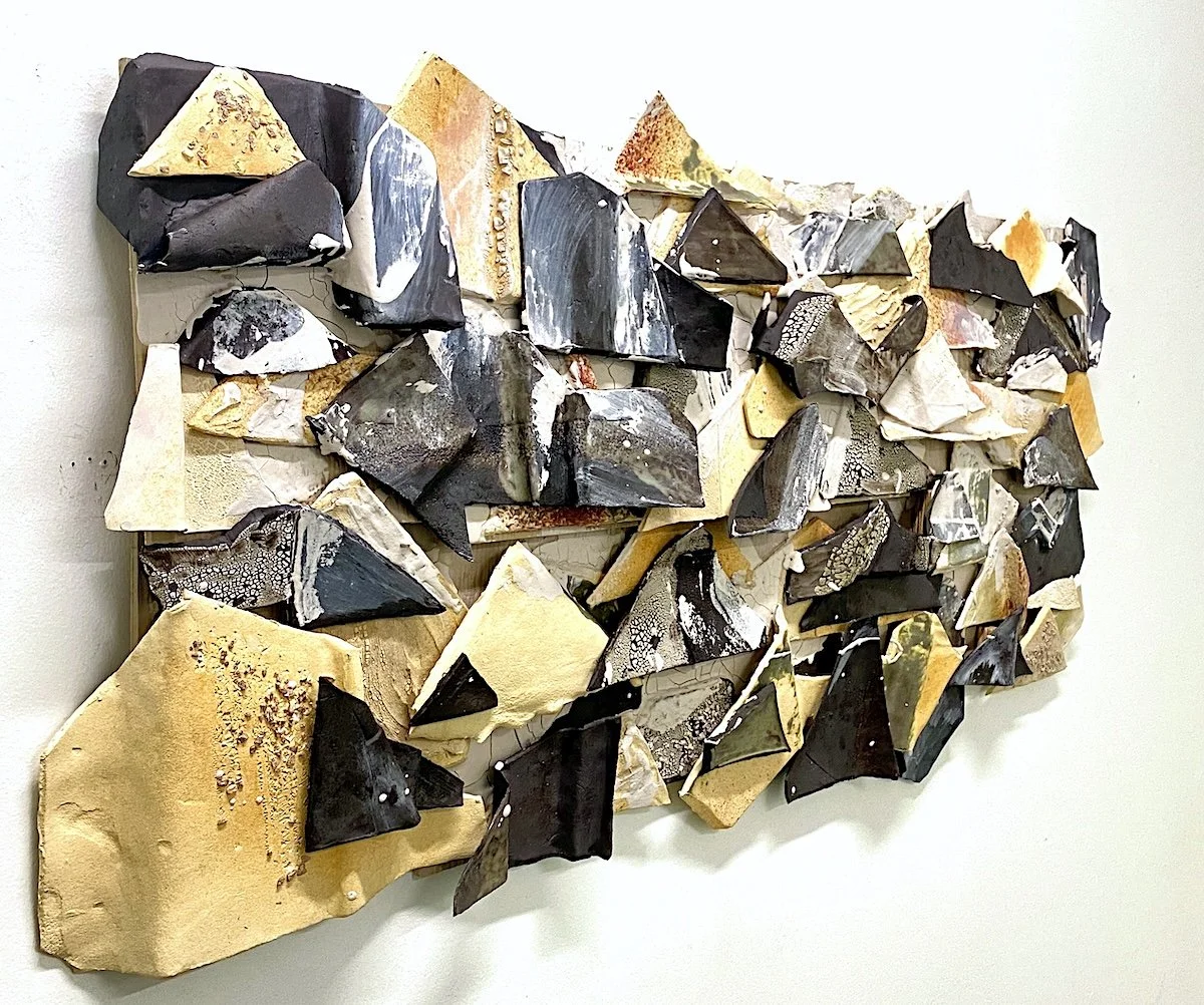 Chaos and Control 2024 (Side View)
Ceramic stoneware, glaze, Hardie board, and raw clay. 
25 h" x 48”w x 6”d