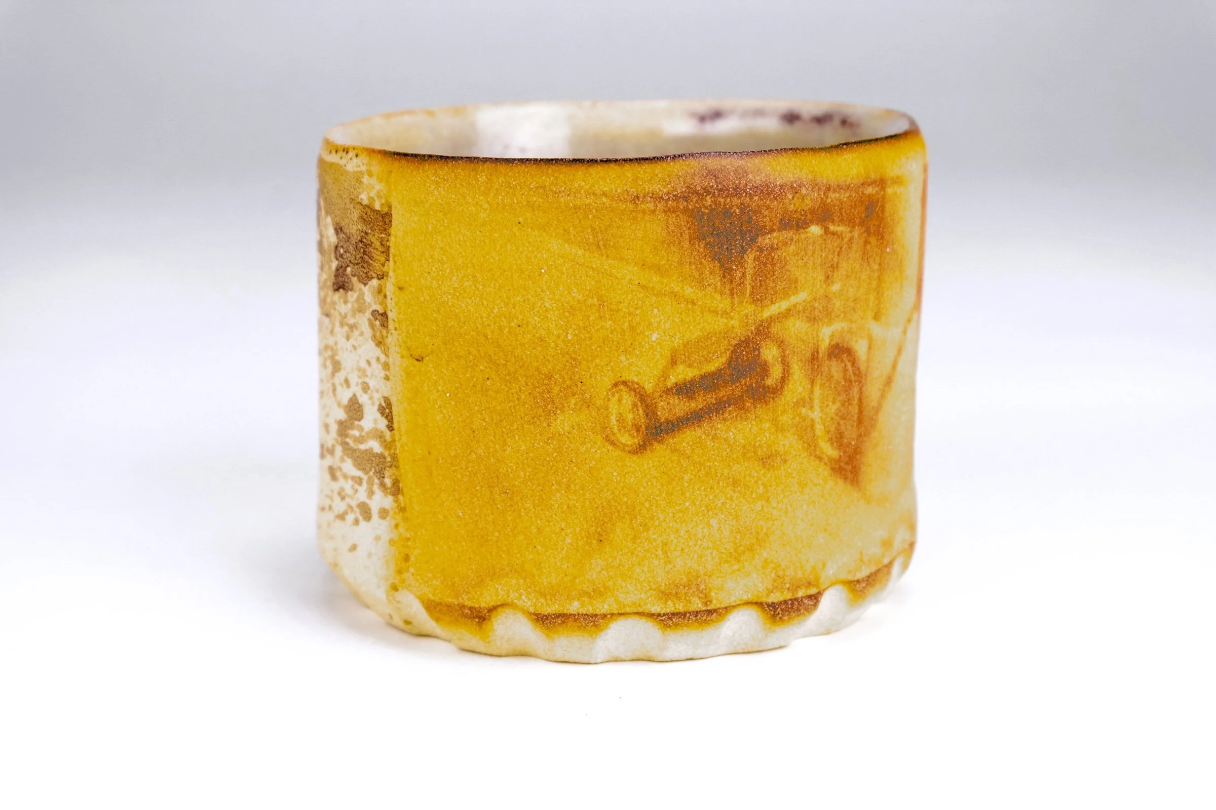 Cyanotype decorated pot with tricycle 