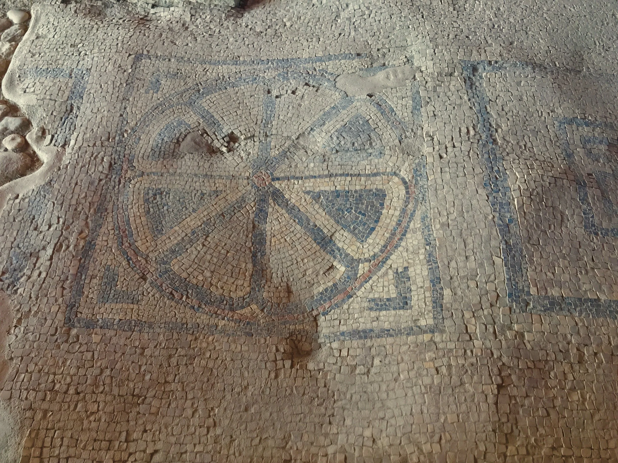 First century mosaic floor at synagogue in Magdala.