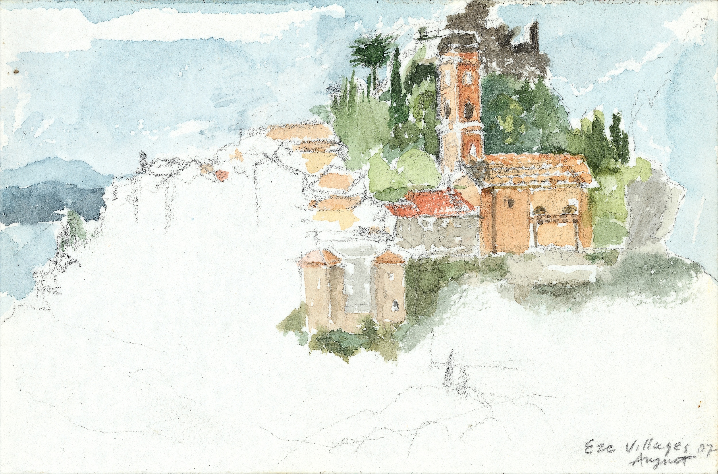  EZE-VILLAGE, WATERCOLOR 