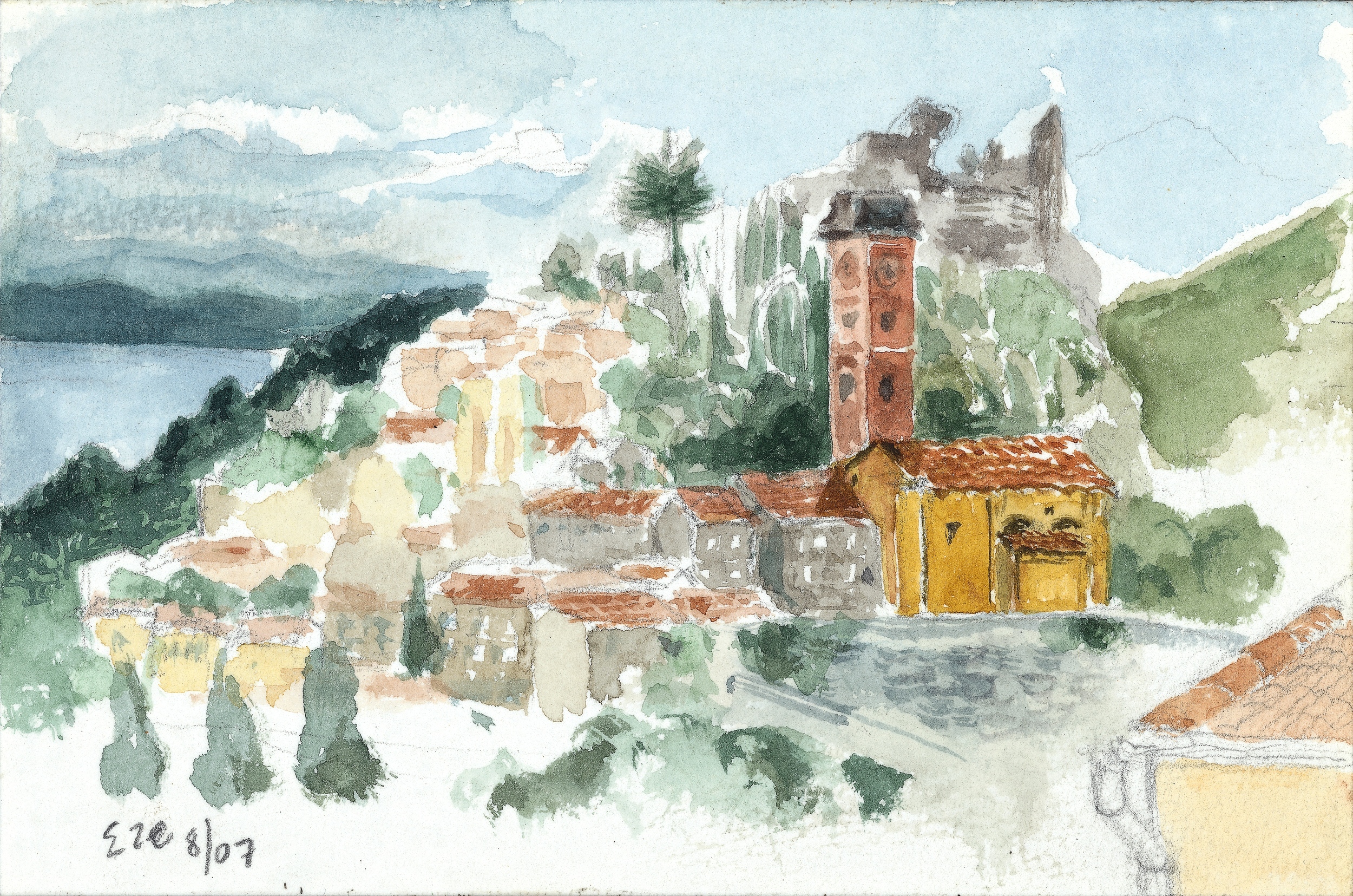  EZE-SUR-MER, WATERCOLOR 