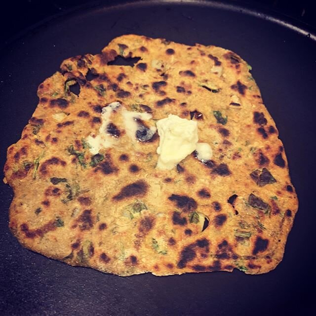 Made a paratha for mom. She forgets I can cook. Rule of children of immigrants: we are prudent when showing which of their skills we know. 😬🇮🇳