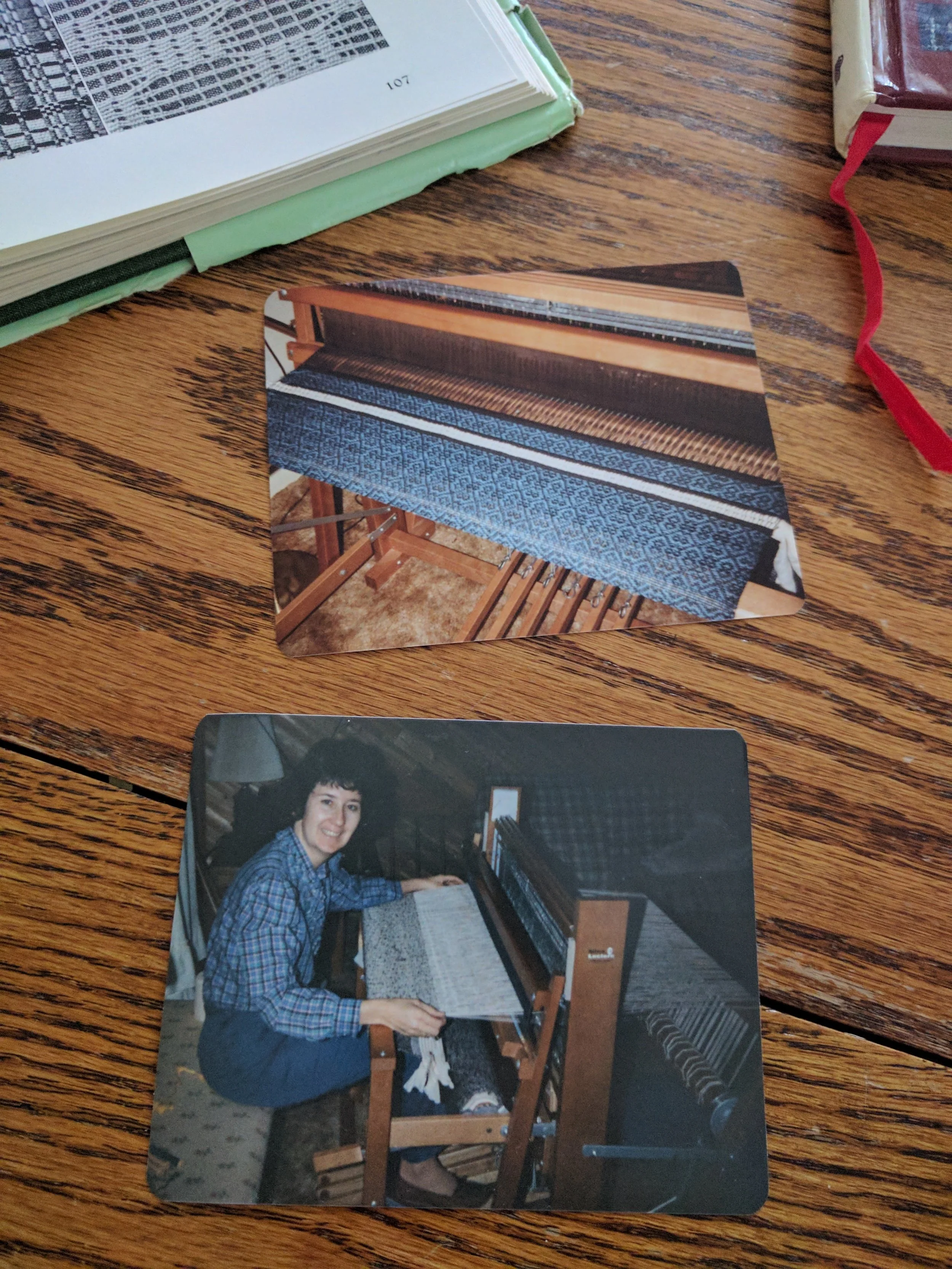 A few photos from the 80s that Mom had tucked inside “A Handweaver’s Pattern Book.”