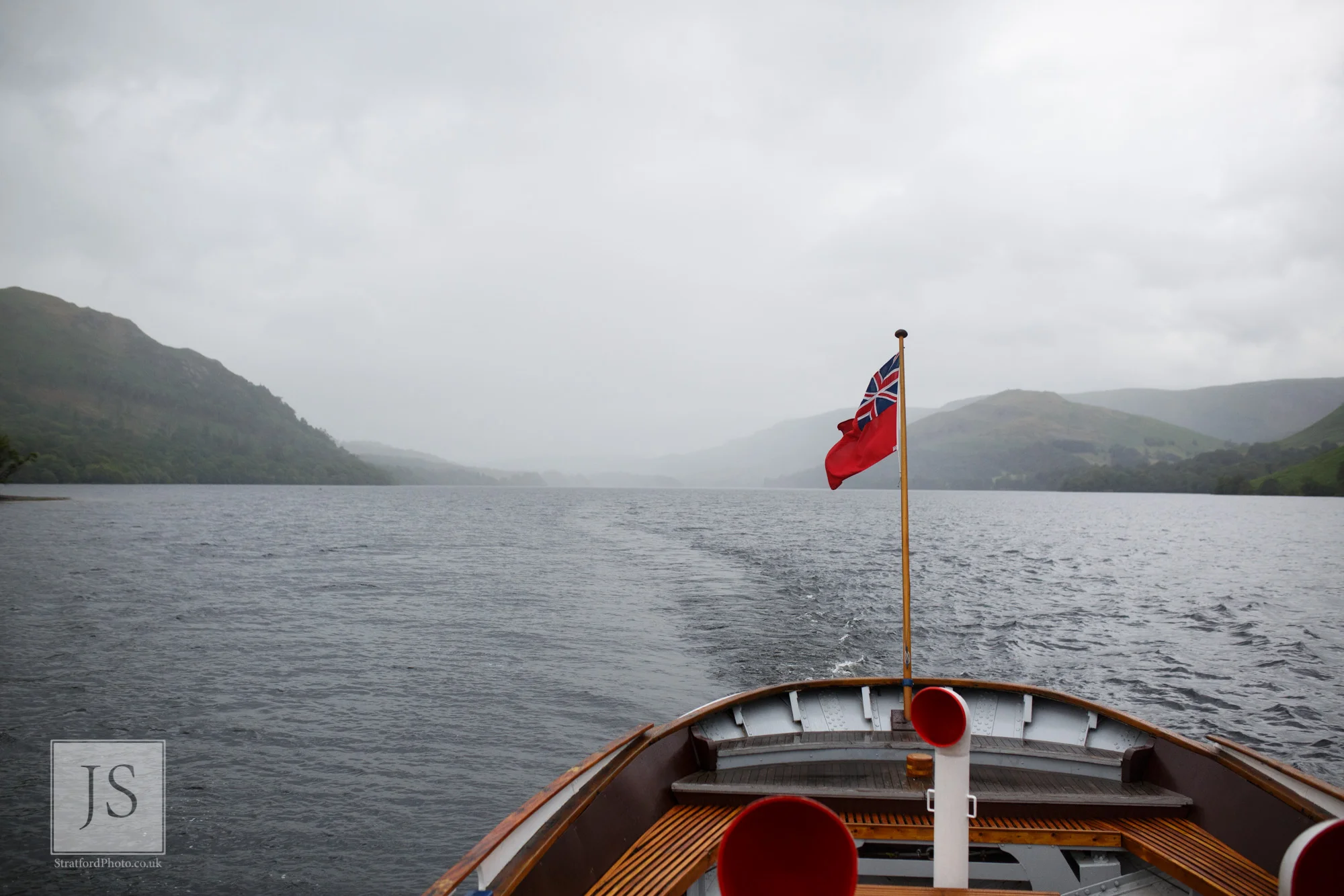 The view out over the stern of a Lake Ullswater steamer boat.jpg