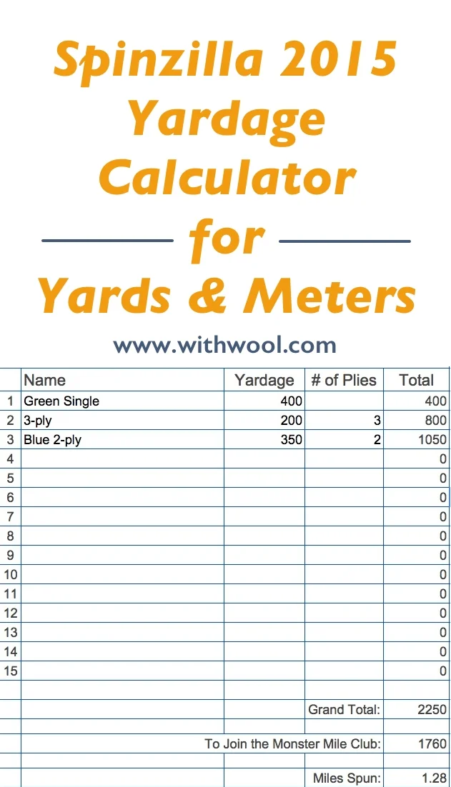 Updated Yardage Calculator for Spinzilla 2015 — With Wool