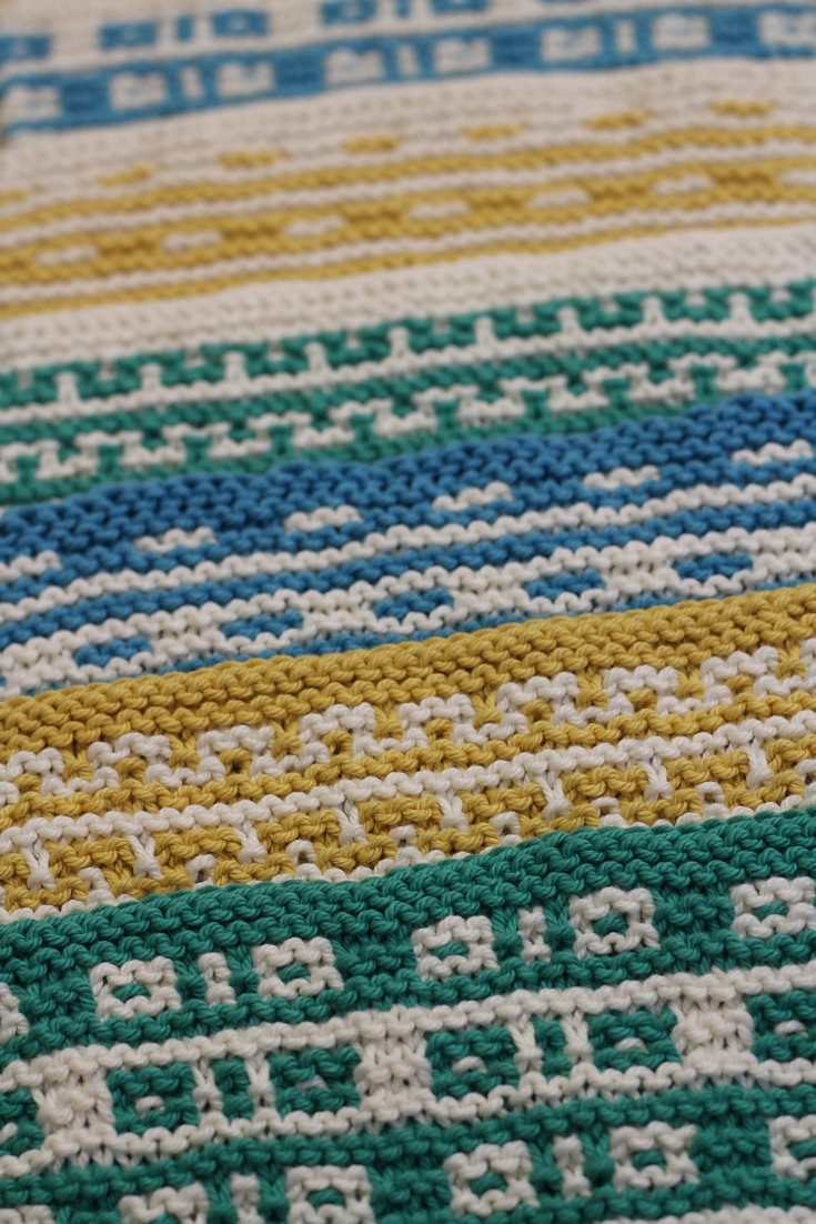 Colorful and geometric, the Mosaic Sisters are textured mosaic knit cloths perfect for the kitchen or the bathroom. Each cloth is made with garter stitch and slipped stitches that are simple to knit, but create complex patterns. All of the sisters can be made as a kitchen towel, washcloth, or coaster. Make a full set in 2 colors or mix and match.