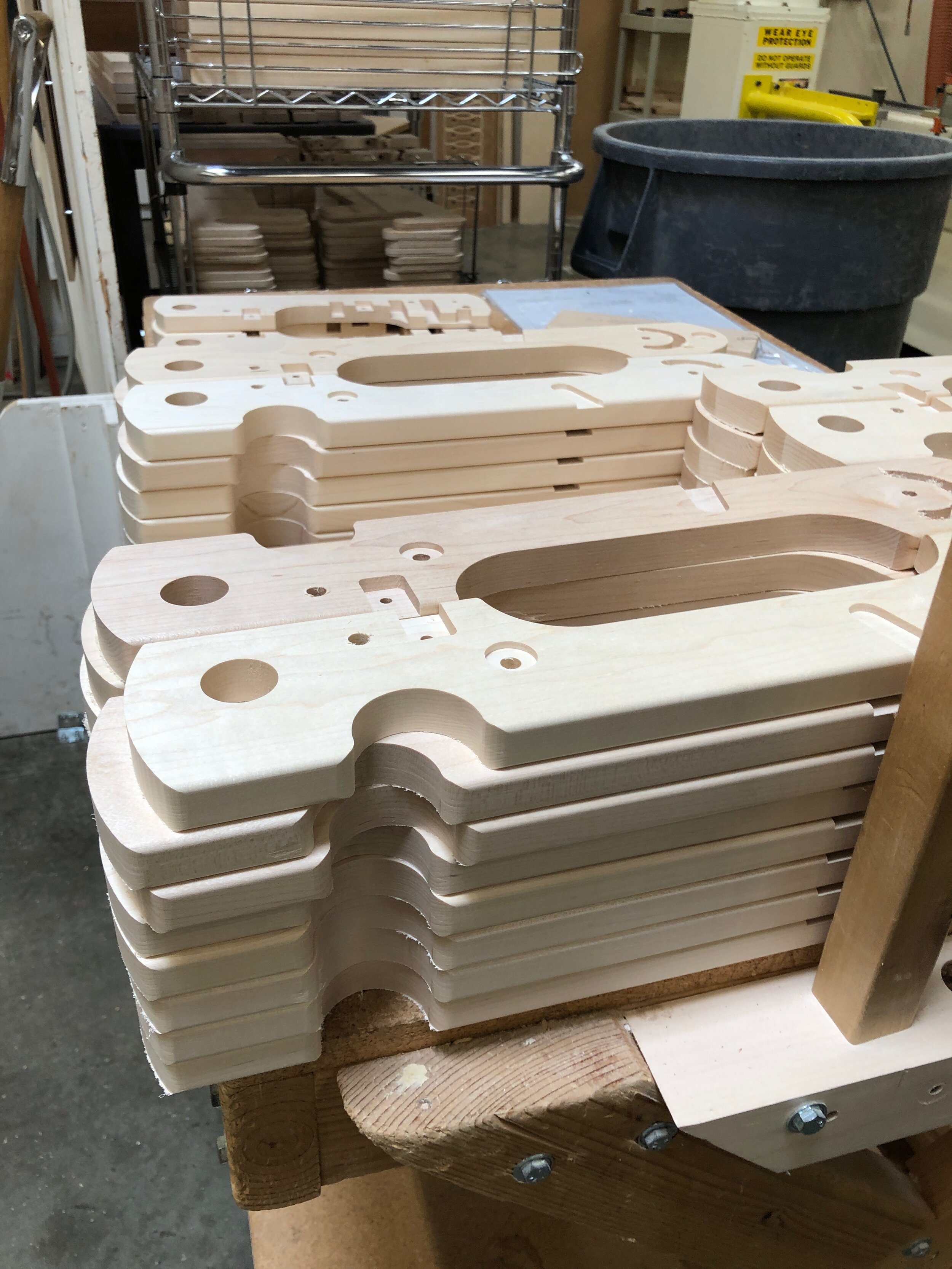 Stacked pieces of cut loom parts ready to be sanded. Celebrating Schacht’s 50th Anniversary || withwool.com #schacht50years