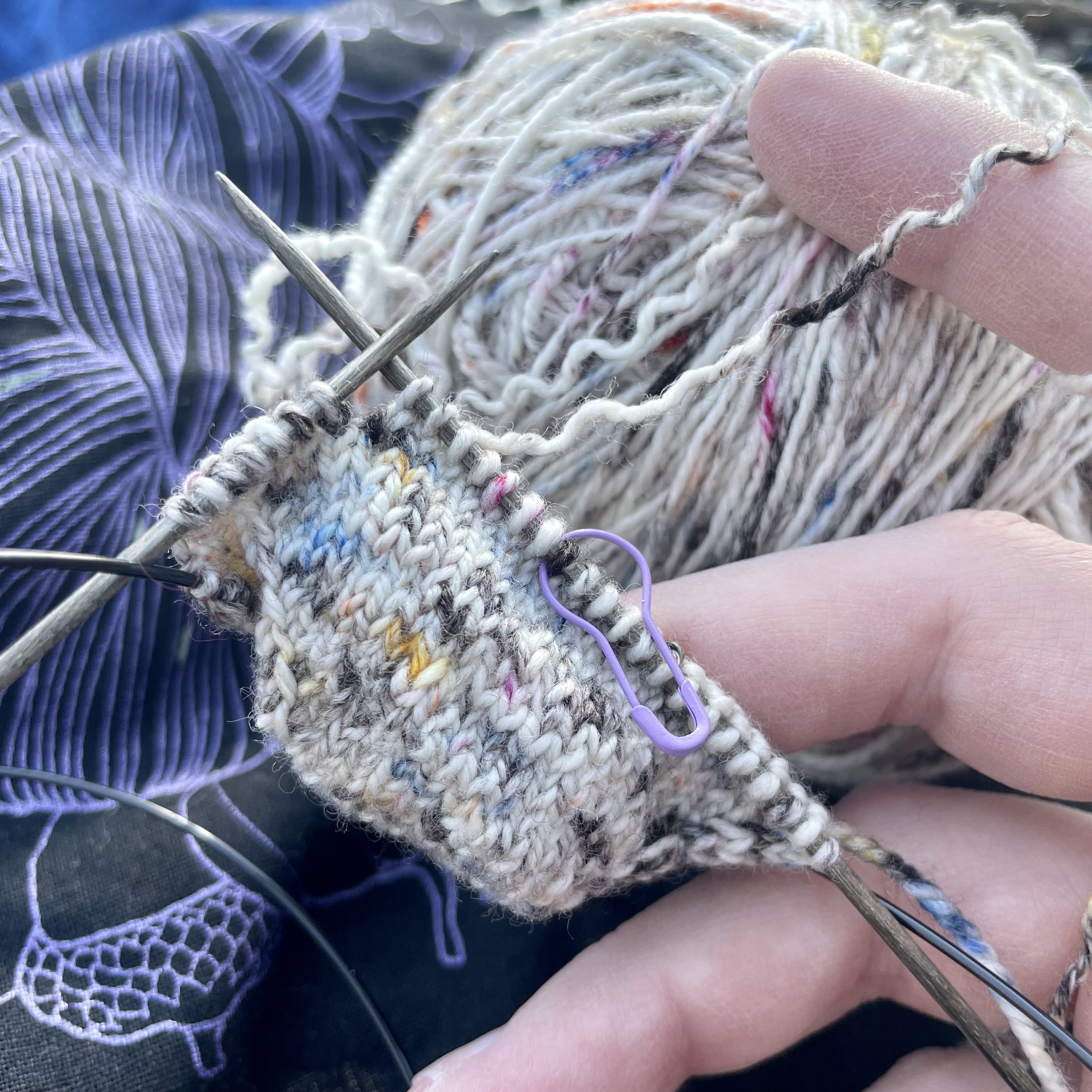 Recently took up knitting and love it! But I can't keep my yarn on my  forward finger, meaning I have to pick it up and move my arm way more when I