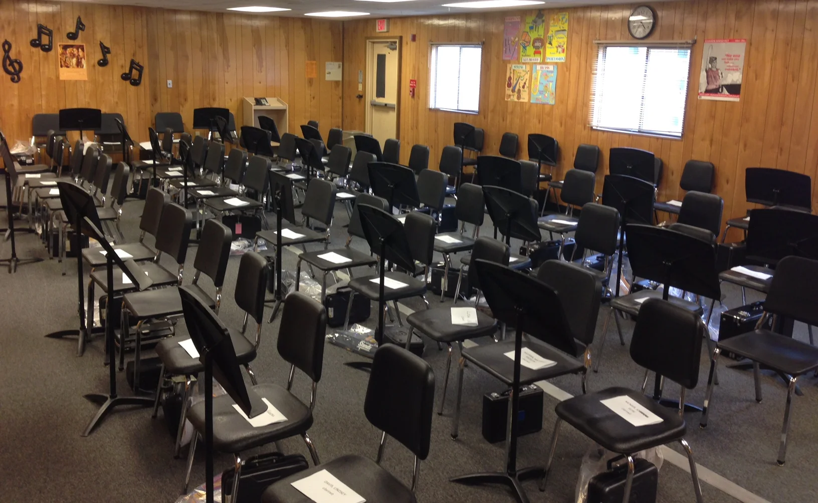 Beginning band classes can be so large. This is my classroom on the first day of band a few years back. That's 66 chairs - just for clarinet and saxophone students!