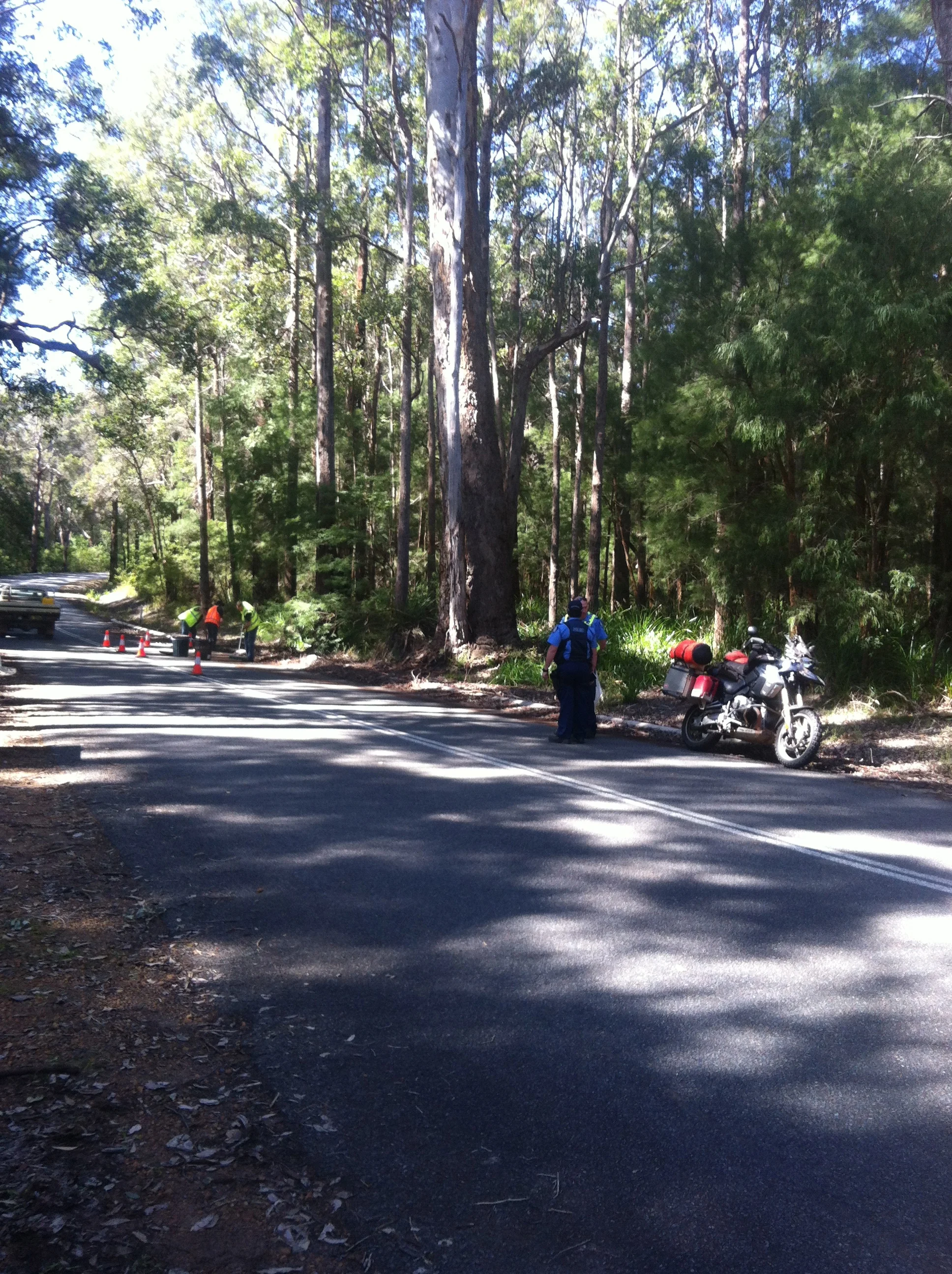 DEC has arrived to clean up the petrol spill. Of course we filled up this morning!