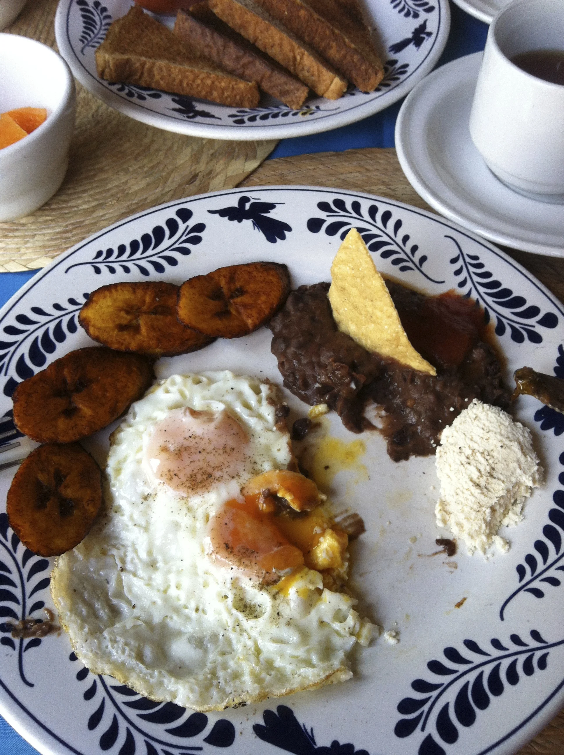 Fried eggs, plantains, black beans and cheese for brekky…Next time I'll take a pic before I take a bite!