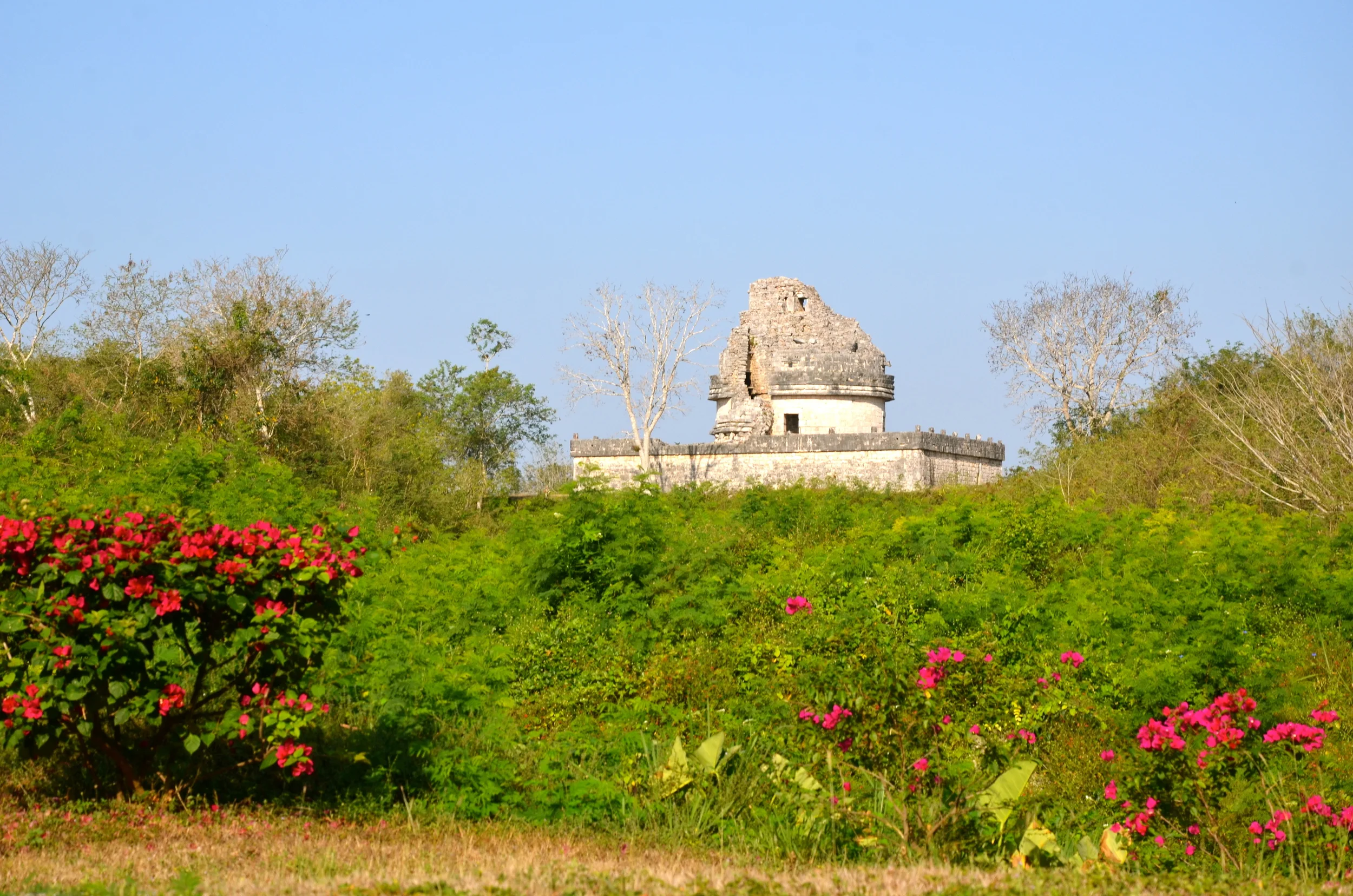 It is a beautiful morning….Sneak peak of the temple observatory, El Caracol, from the back entrance.