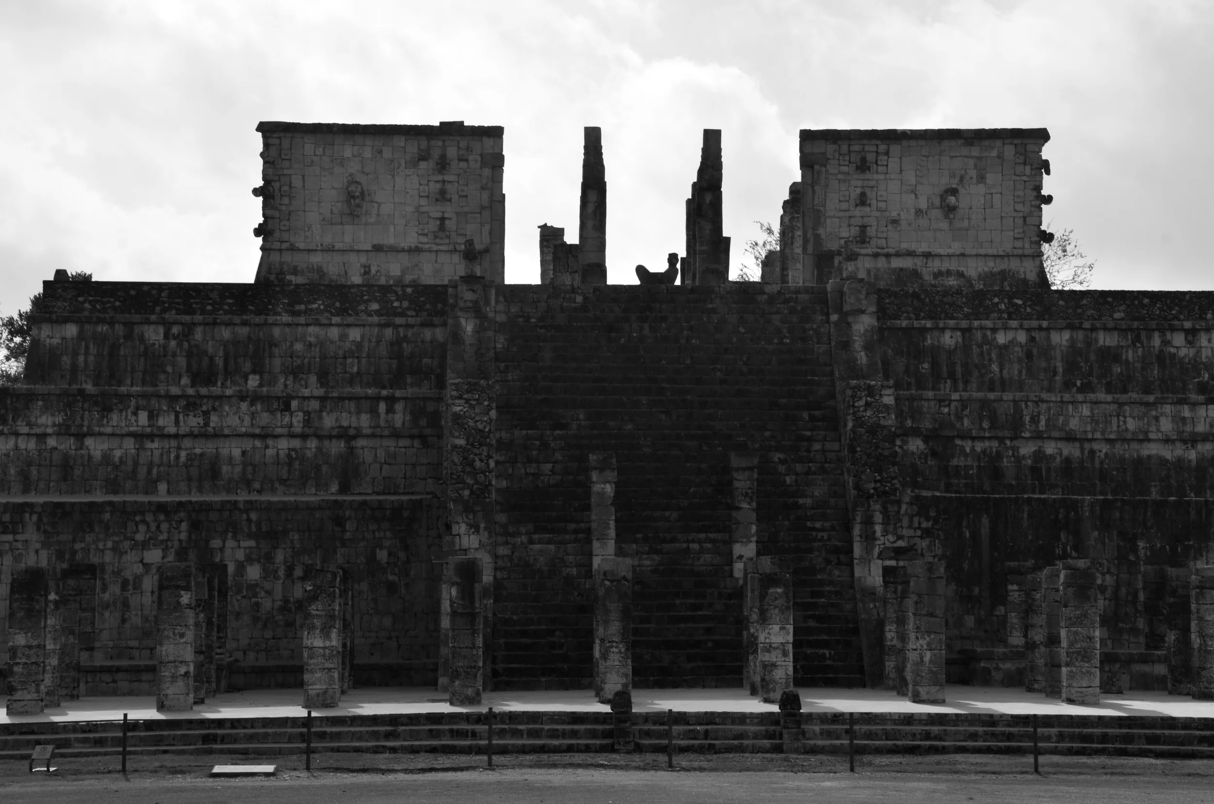 Temple de los Guerreros...Temple of the Warriors with Chac Mool. Chac Mool figures are often associated with sacrificial stones or thrones.