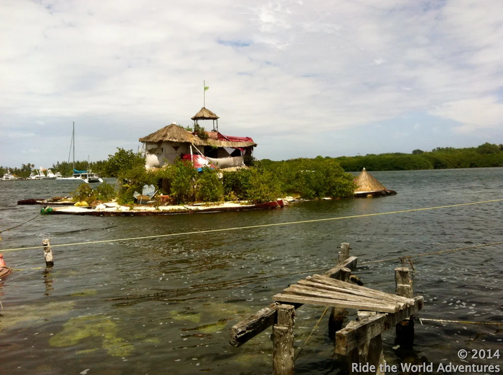 Plastic bottle floating island…This private island is made from over 120,000 recycled plastic bottles and is the creation of Rishi. During construction the bottles are secured in mesh bags which are tied together. The bags are then covered with soil and eventually mangrove roots firmly bind the whole thing together!