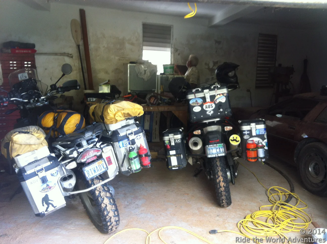 Bikes tucked away safely in Lisa's and Georges garage.