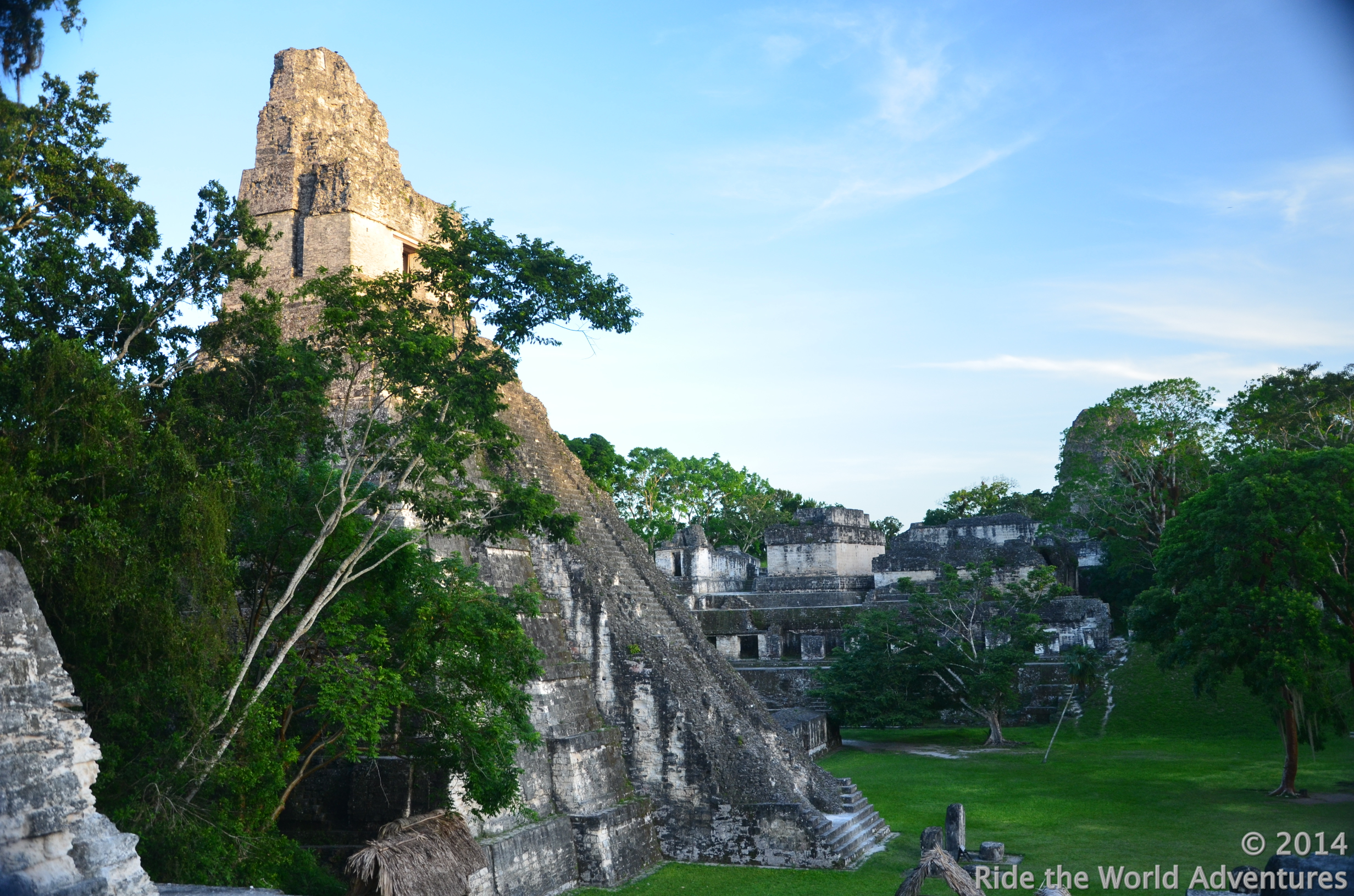 A shot from the North Acropolis looking at the Great Jaguar Temple then over to the Central Acropolis, the largest residential, and administrative area in Tikal.