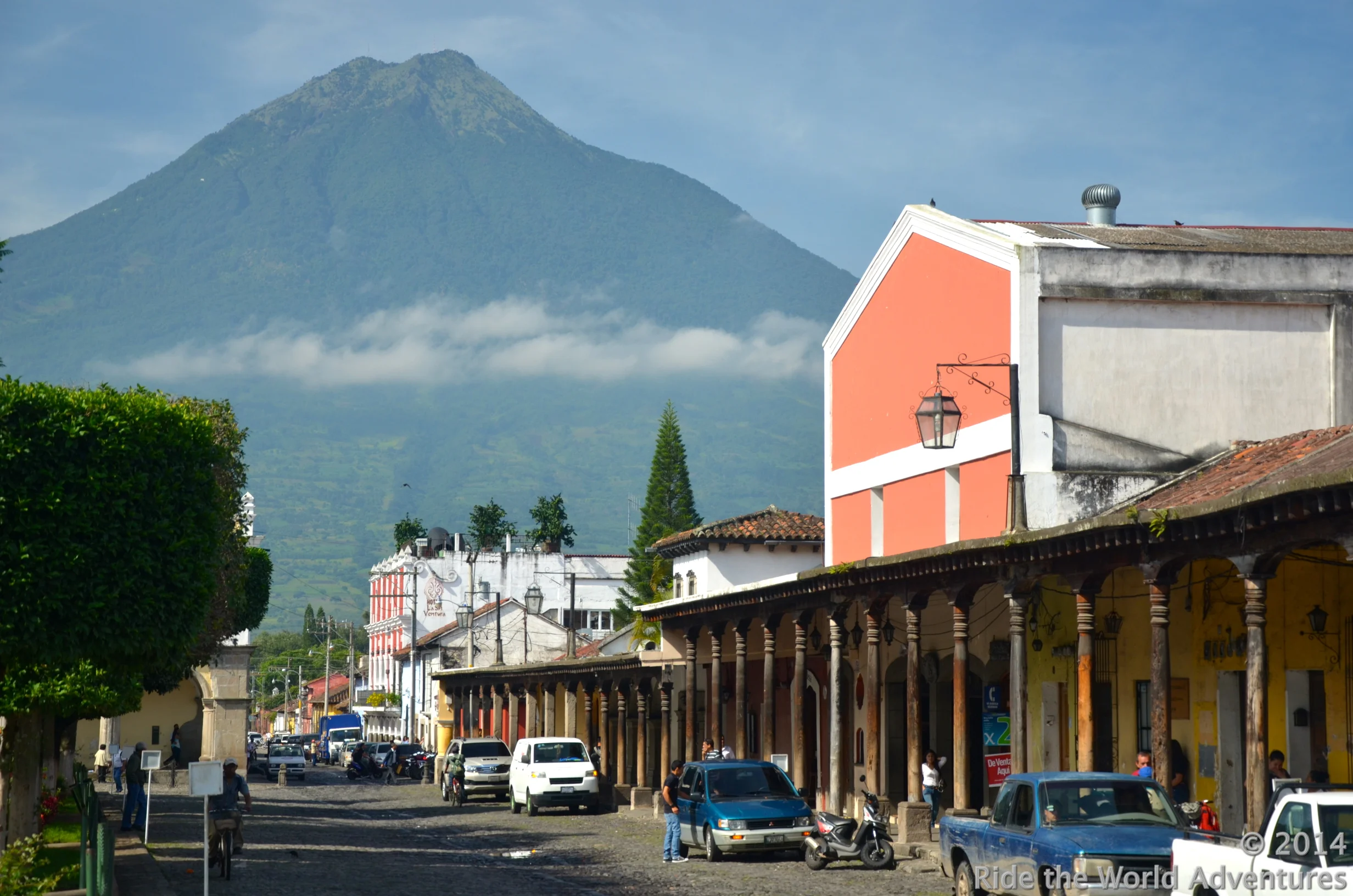 Amazing colonial La Antigua nestled under Volcan Agua. Still active the 3,760 meter/12,335 feet prehistoric marvel was named "water" by the Spanish colonists who witnessed the giant spew rivers of water and rock over their city in 1541. 