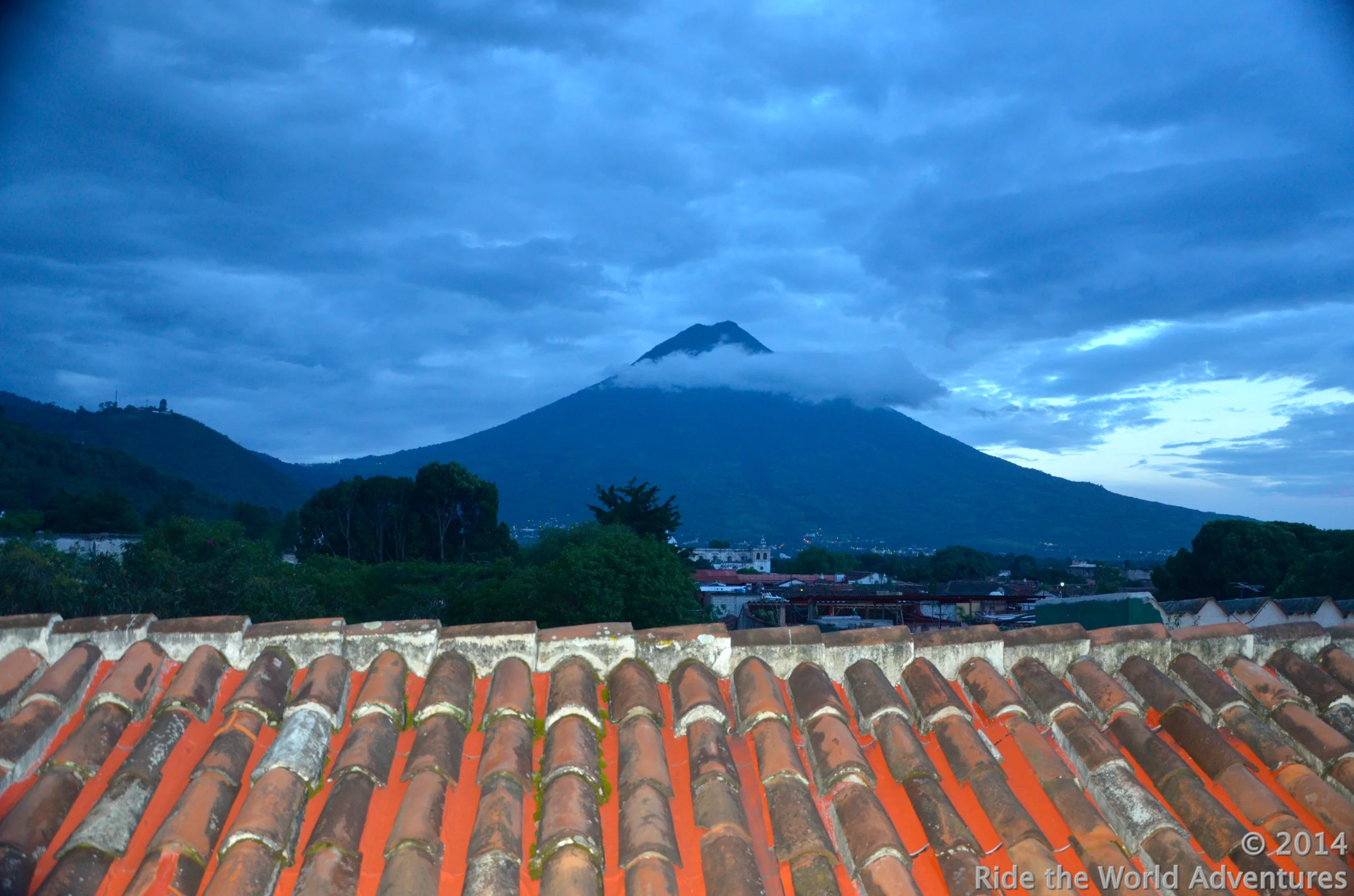 View of Volcan Agua from the roof top above our room.