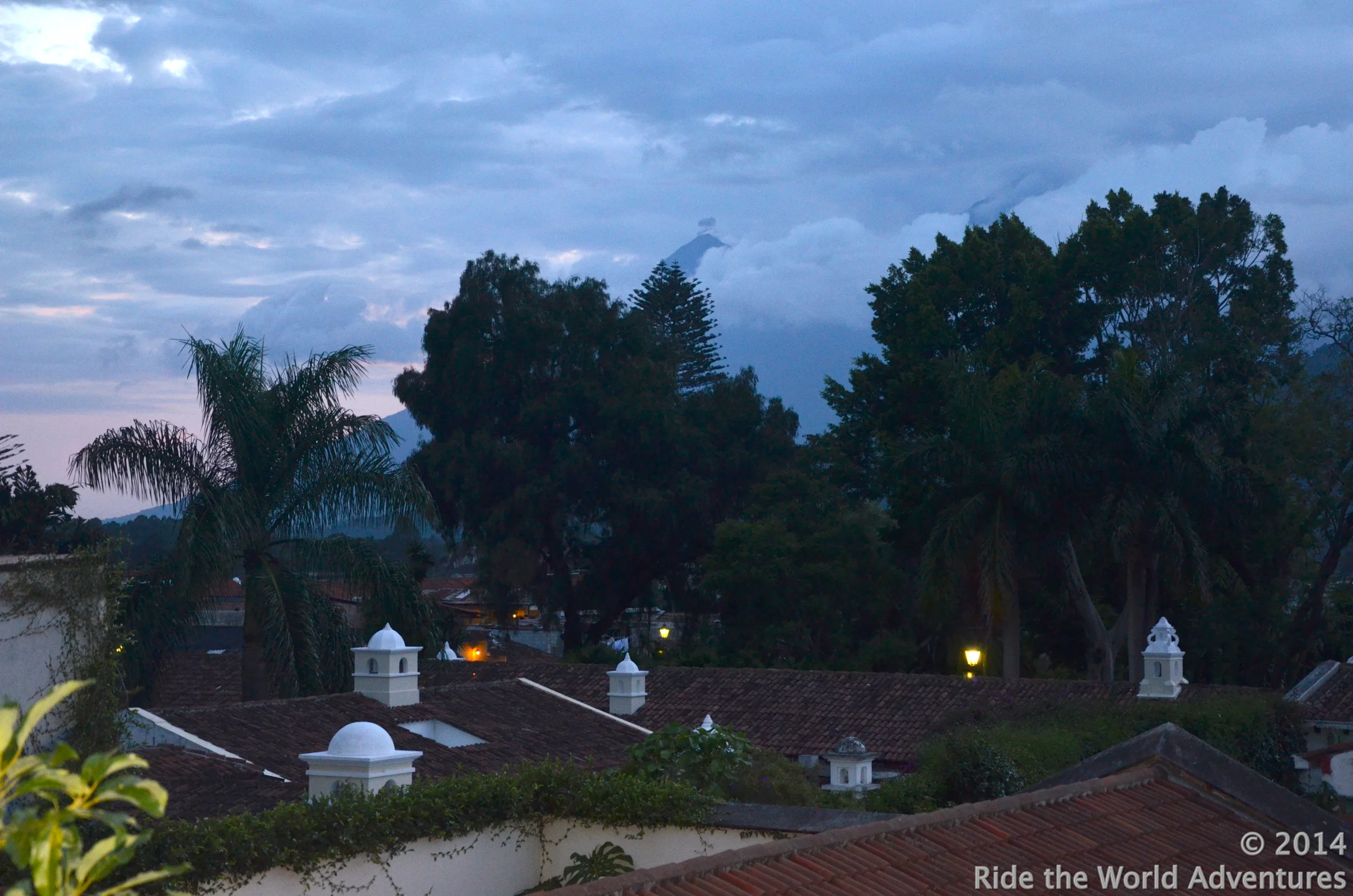 Volcan Fuego in the distance, bursting a puff of gas!
