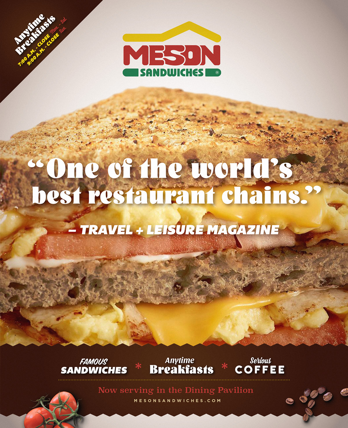Meson Sandwiches had never had a consistent tagline before. We gave them one. We also wasted no opportunity to tell a good story. Whether on the website or on their tray liners, we told consumer at every turn why Meson Sandwiches was special: their bread, their breakfast, their coffee, even their condiments. ↓