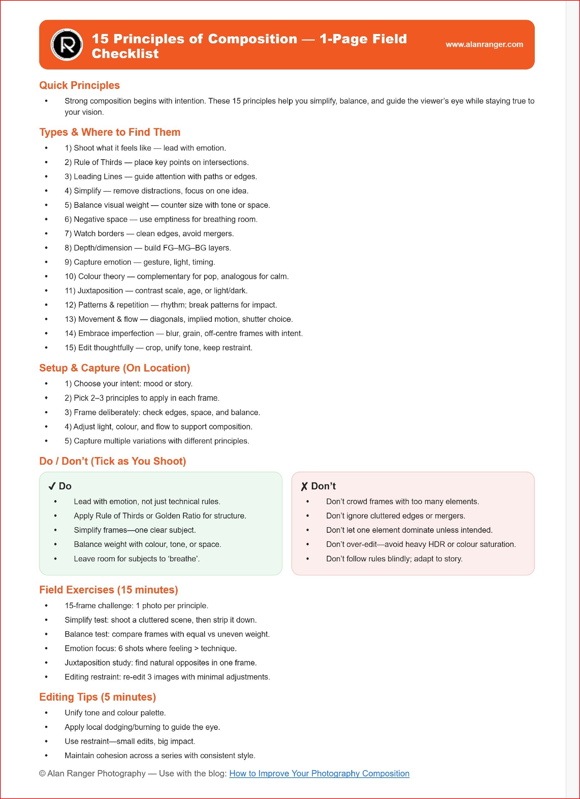 Photography Field Checklists