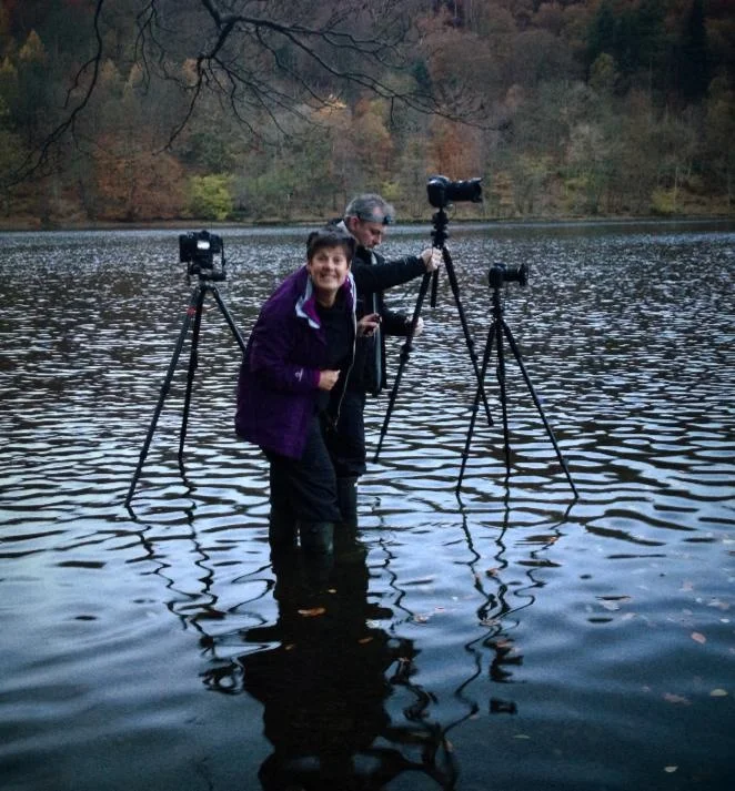 Joyce on her first location workshop - Nov 2013 at 6am in cold water at Grasmere. In at the deep end!