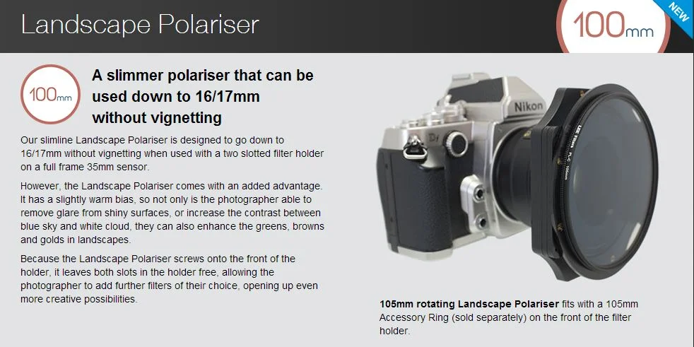New slimline Lee Polariser for wide angle shots without vignetting