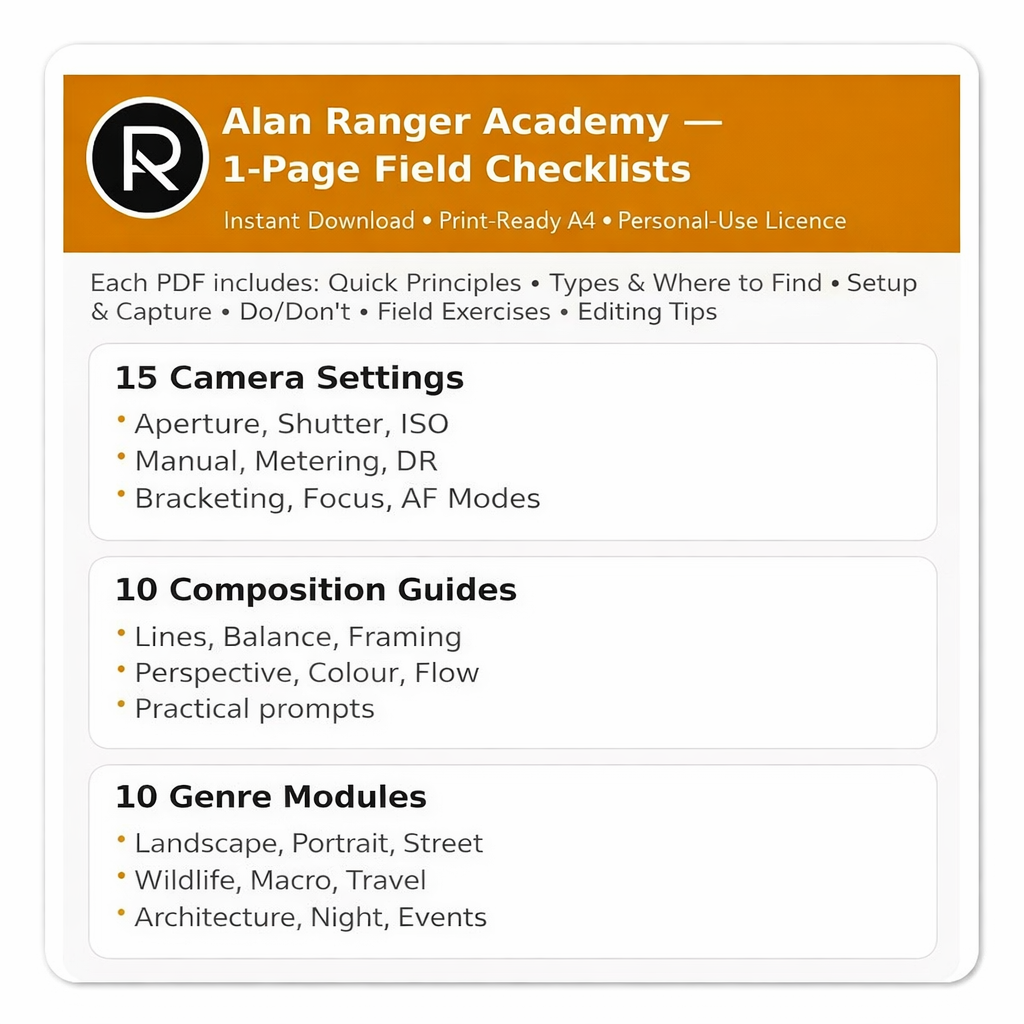 Landscape Photography Guide - 1 Page Field Checklist