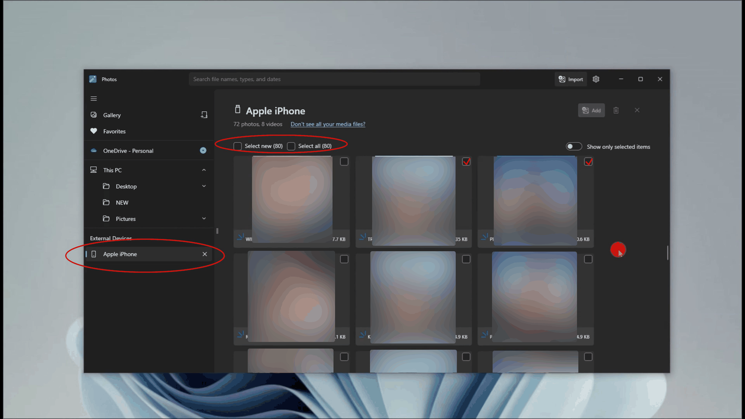 Photo import settings in Windows Photos