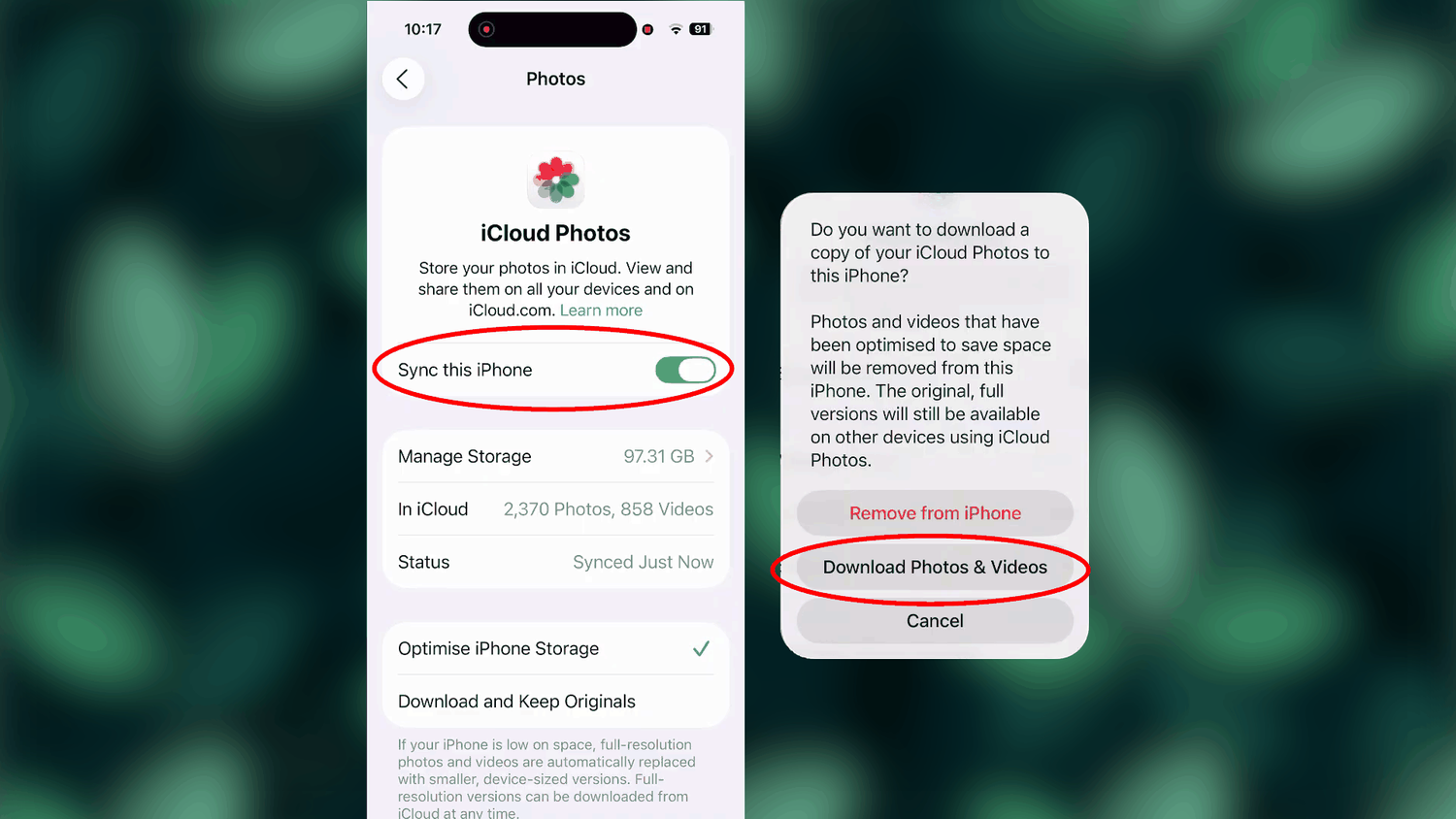 Disabling iCloud photos synchronisation on an iPhone