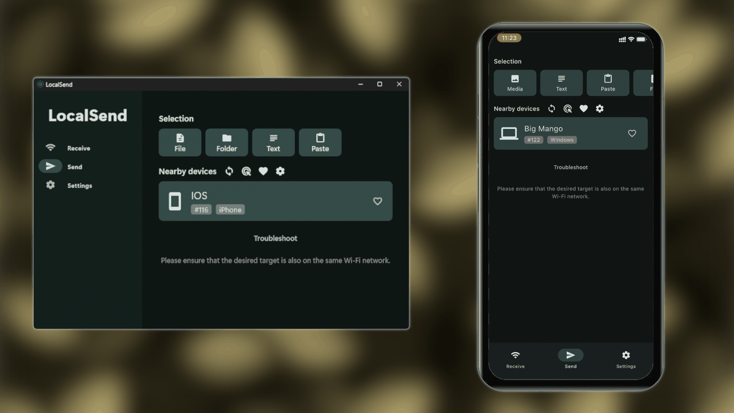 LocalSend interface on iPhone and Windows