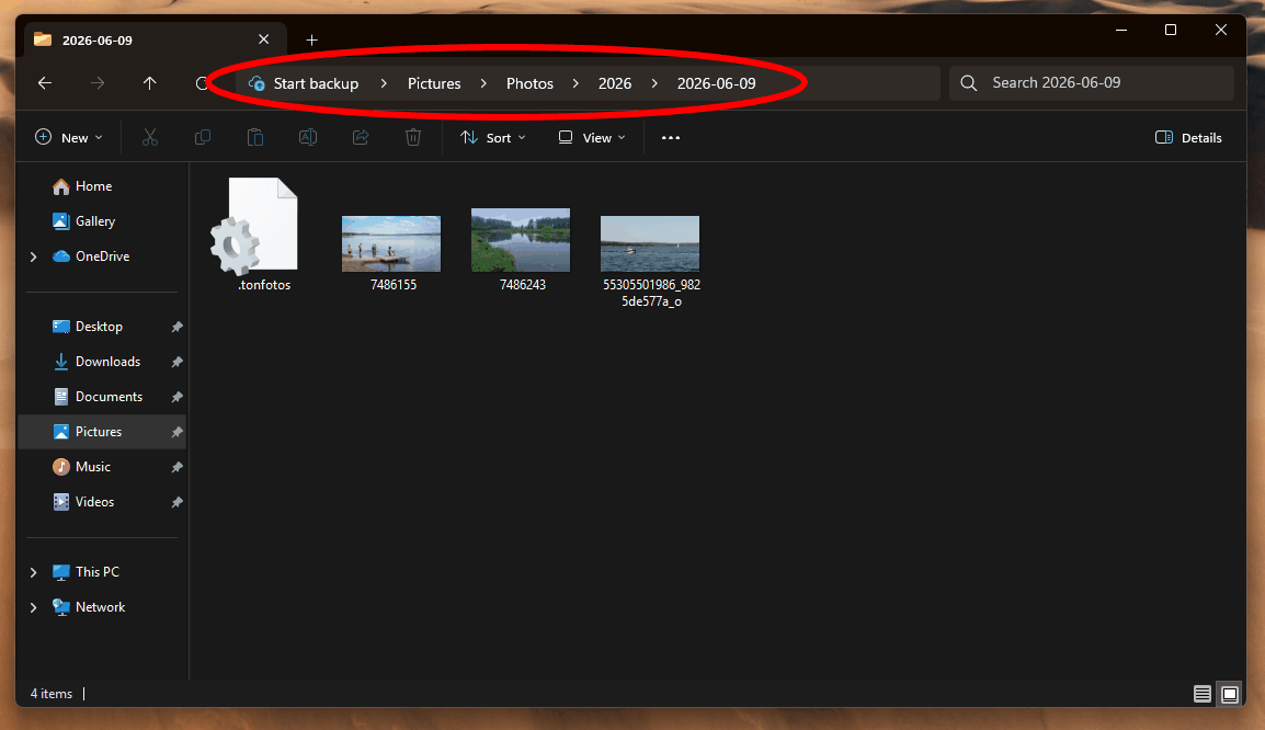 Folder structure after importing iPhone photos with Tonfotos