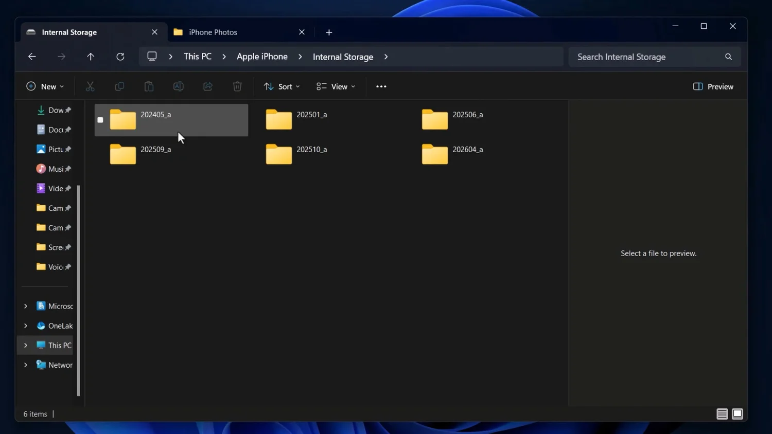 iPhone photo and video folder structure shown in File Explorer