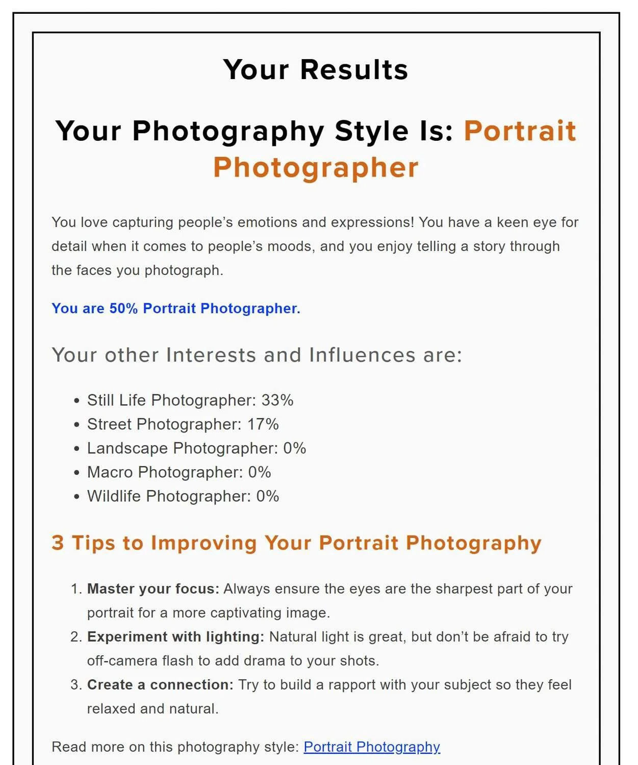 example quiz results