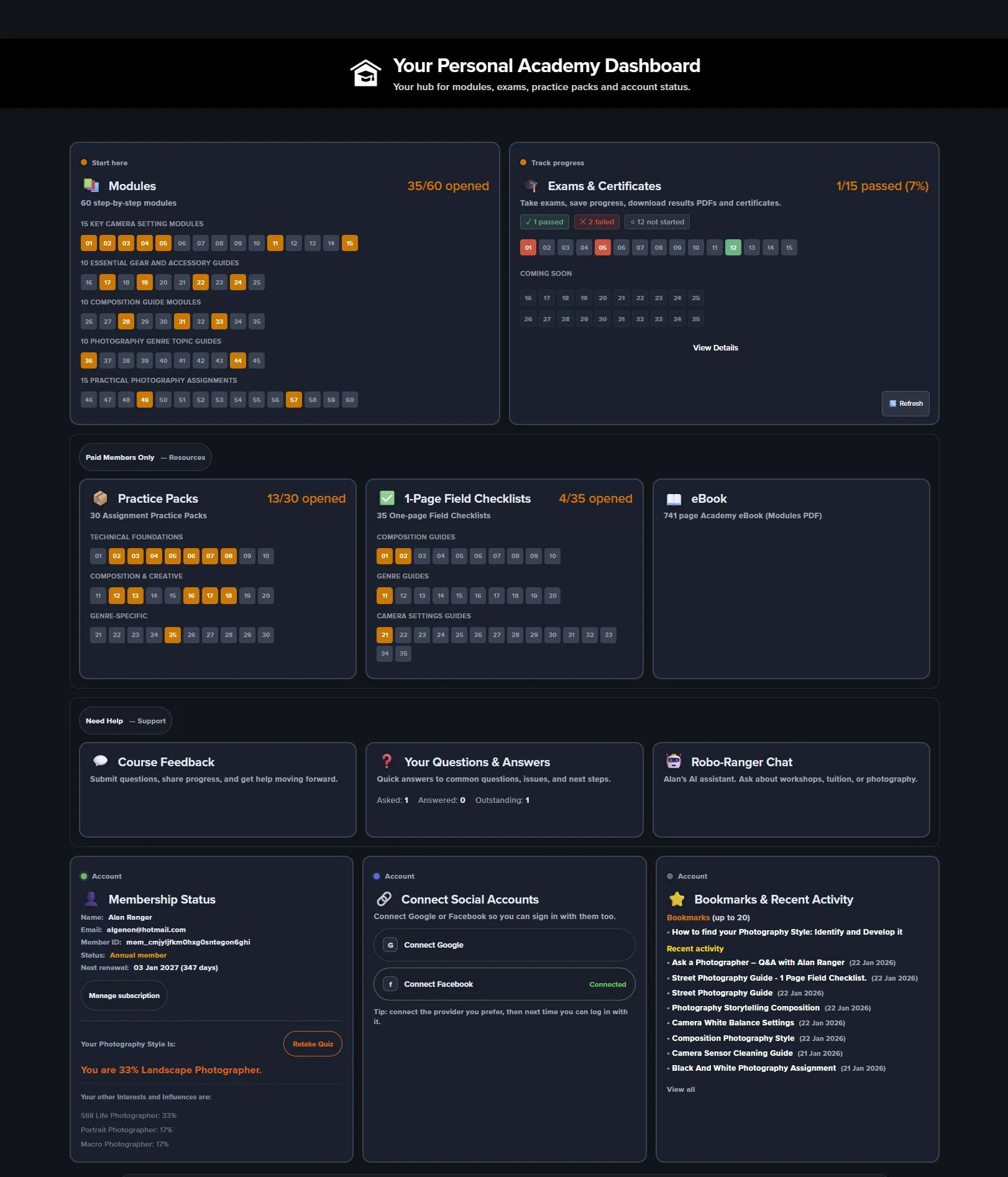 online photography course academy login