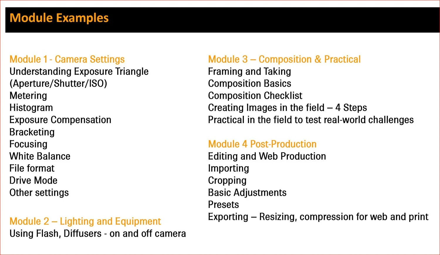 corporate photography training modules