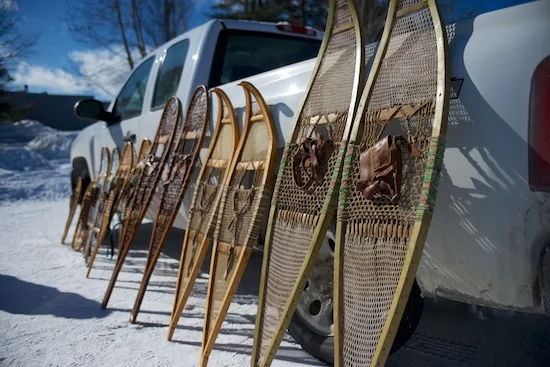 Different shaped snowshoes, each with their own purpose depending on the snowfall