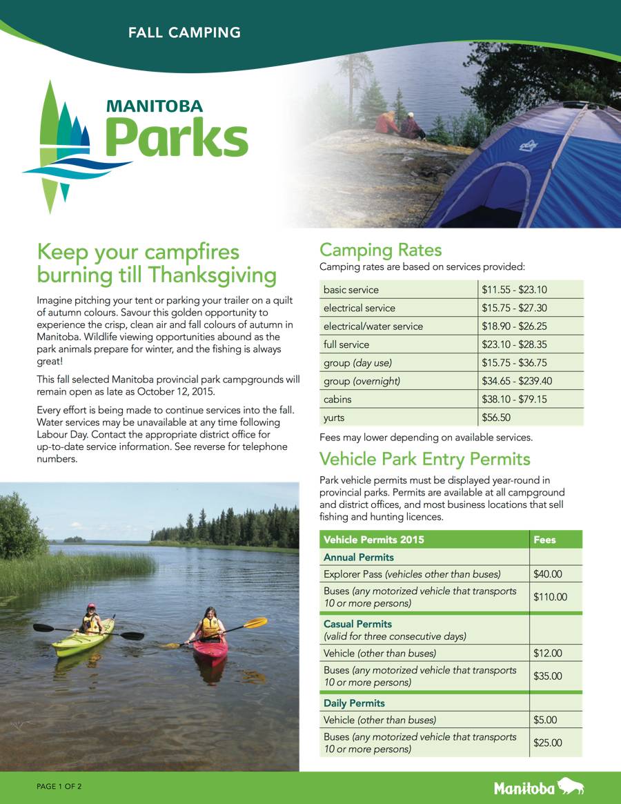 Manitoba Parks Extends 2015 Fall Camping Season