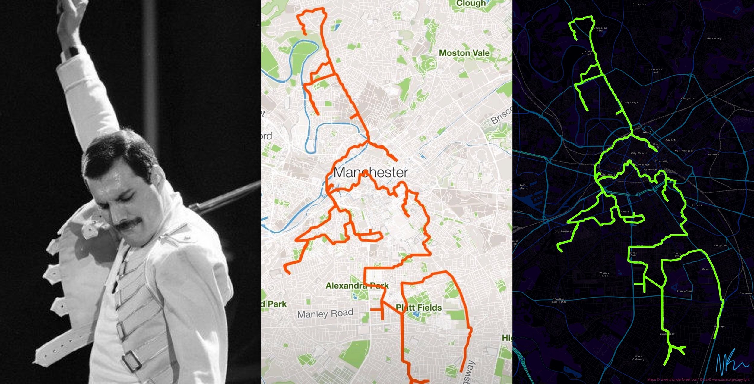 Freddie Mercury “Rage Pose Meme.” From inspiration, to Strava GPX, to final art piece.