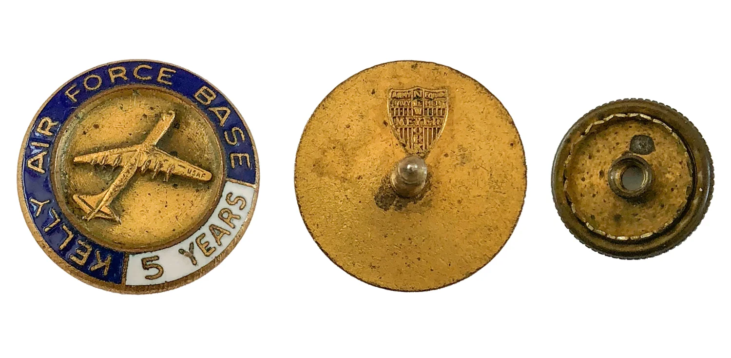 Kelly Air Force Base 5 Year Service Pin Diameter: .62” (15.7mm) Meyer New York Pin Company - 1950’s