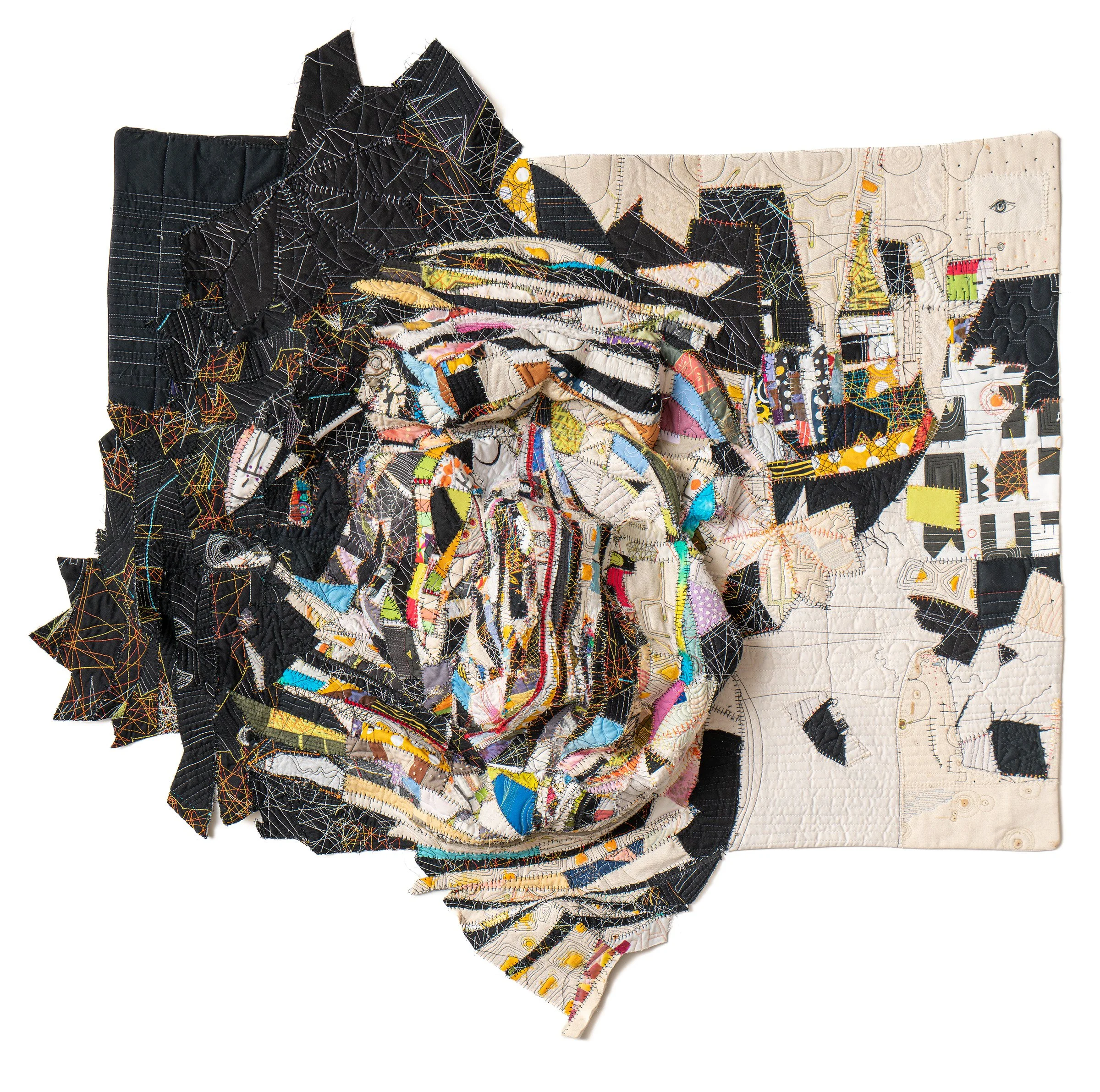 Burst, a 3D fiber art sculpture with explosive features made by Paula Kovarik