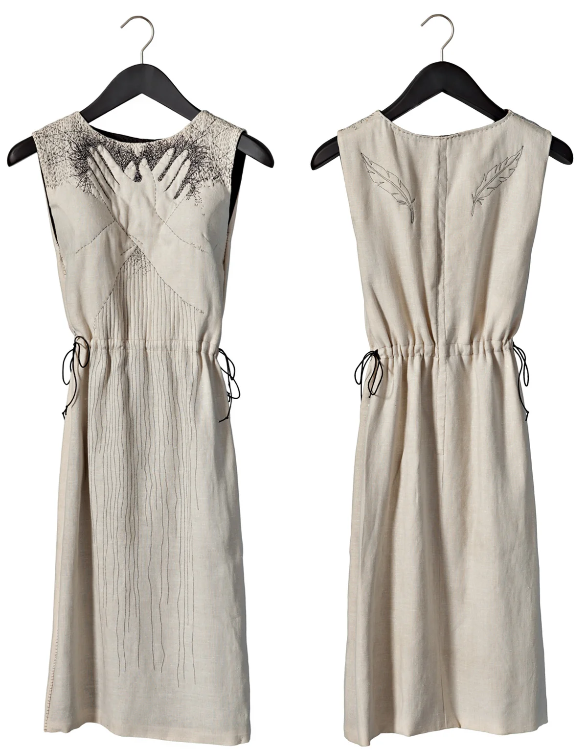 Heartfelt, repurposed linen dress with hand and machine quilting, Paula Kovarik