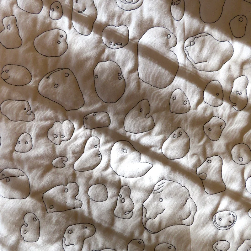 Rocks with faces, stitched on canvas. Those shadows give me some ideas of how the next stage in stitching may proceed.